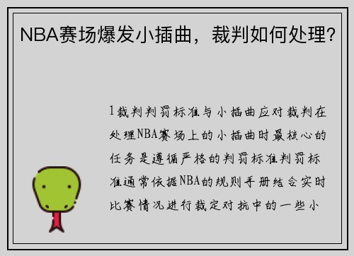 NBA赛场爆发小插曲，裁判如何处理？