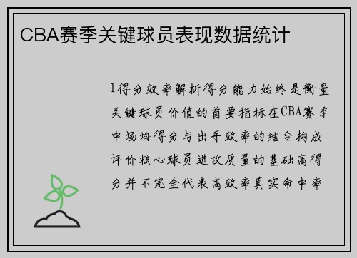 CBA赛季关键球员表现数据统计